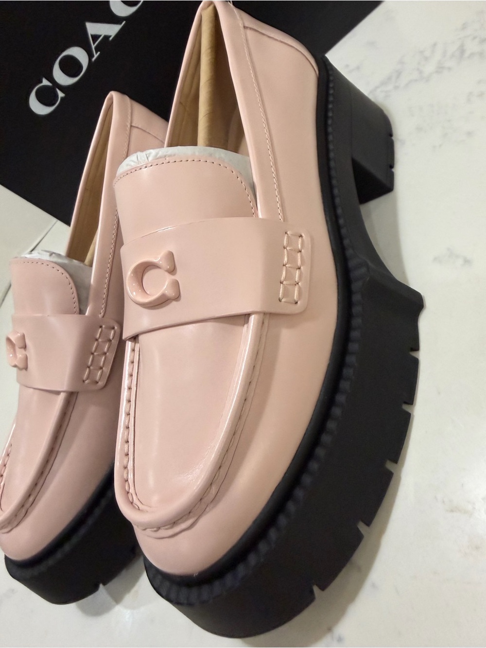 Coach Pink Leather Chunky Sole Loafers - Picture 2 of 8